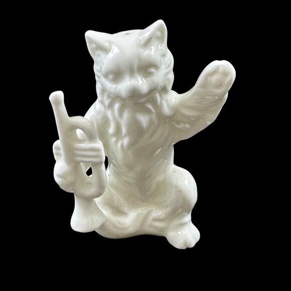 5 White Porcelain Cats Figurines Band Instruments Philip Stahl Vintage 1970s - Picture 3 of 7